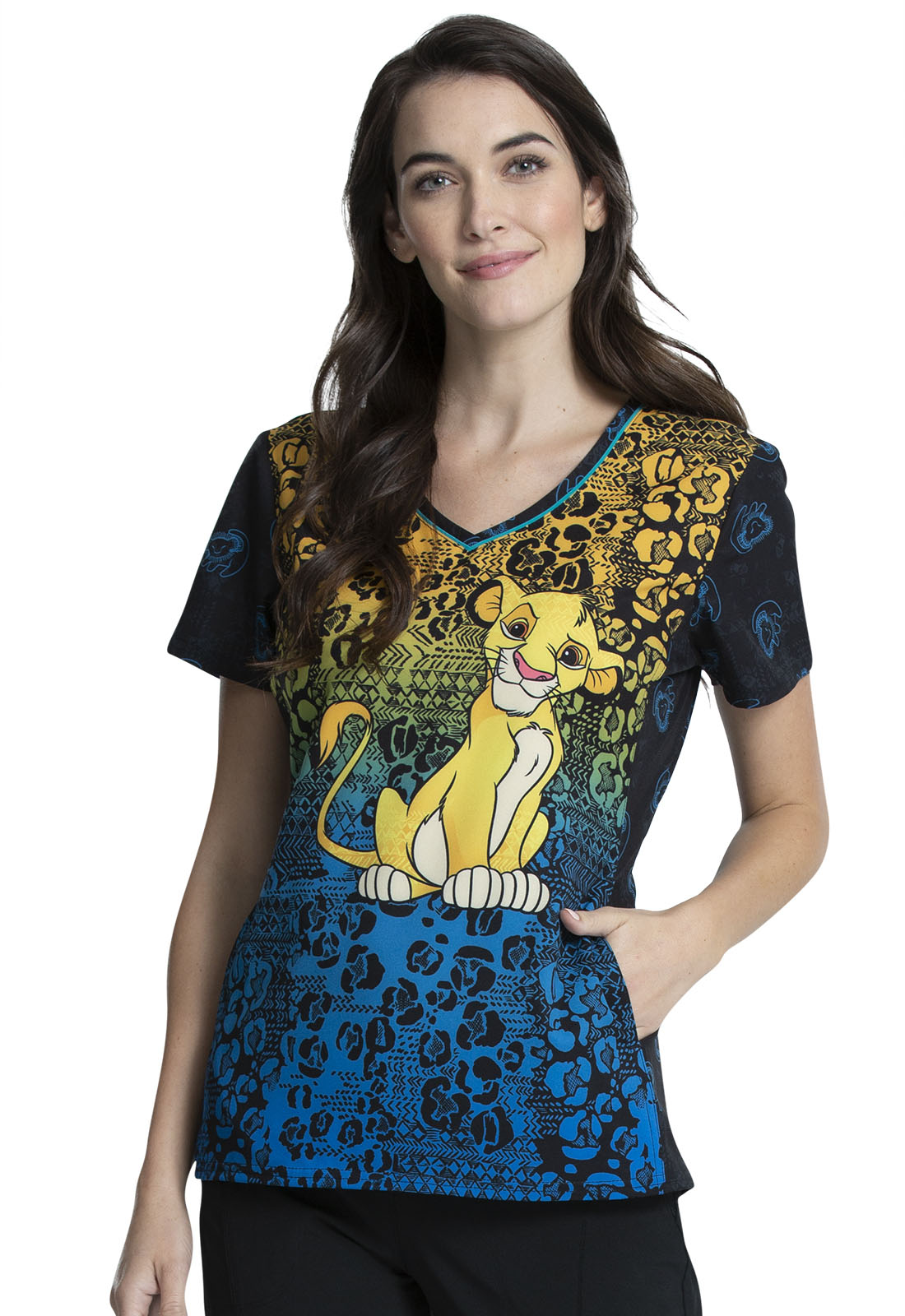 Cherokee Damen Kasack, Schlupfhemd mit Motiv "Simba - geboren um zu herrschen", König der Löwen, V-Neck