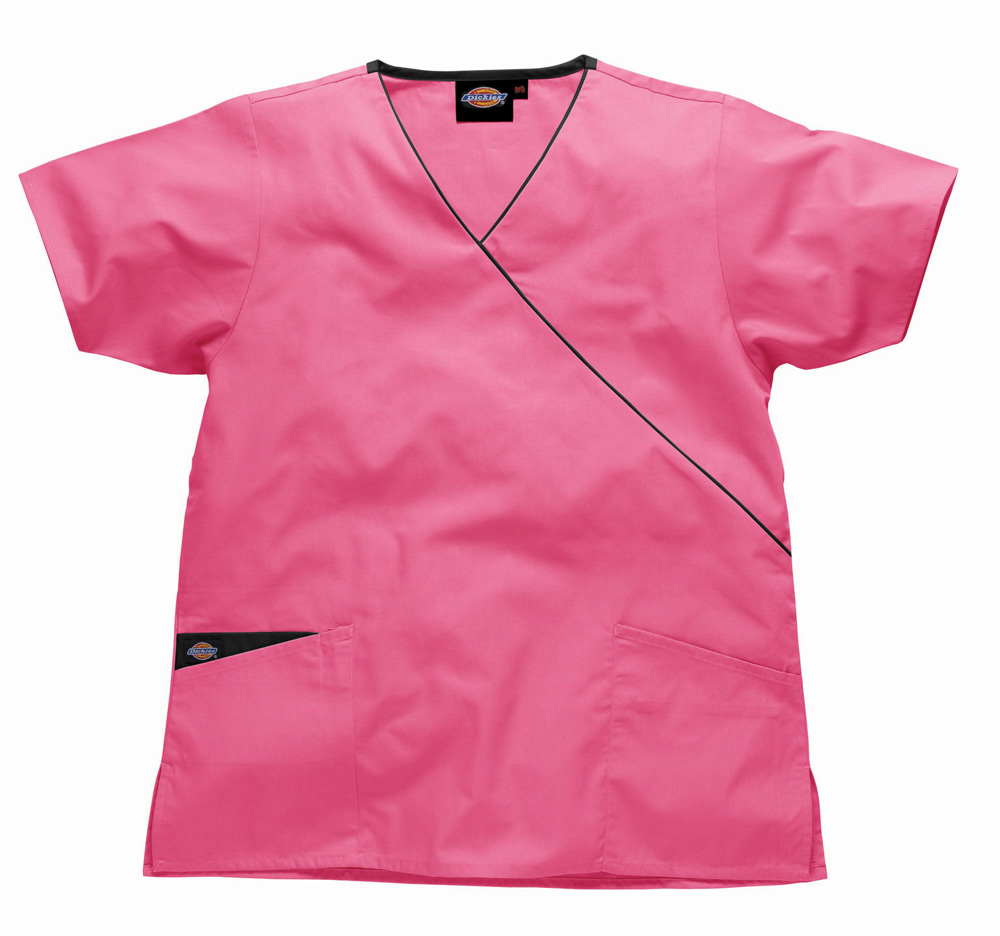 Dickies Unisex OP Schlupfkasack, einfarbig mit Kontrastnaht, pink/schwarz