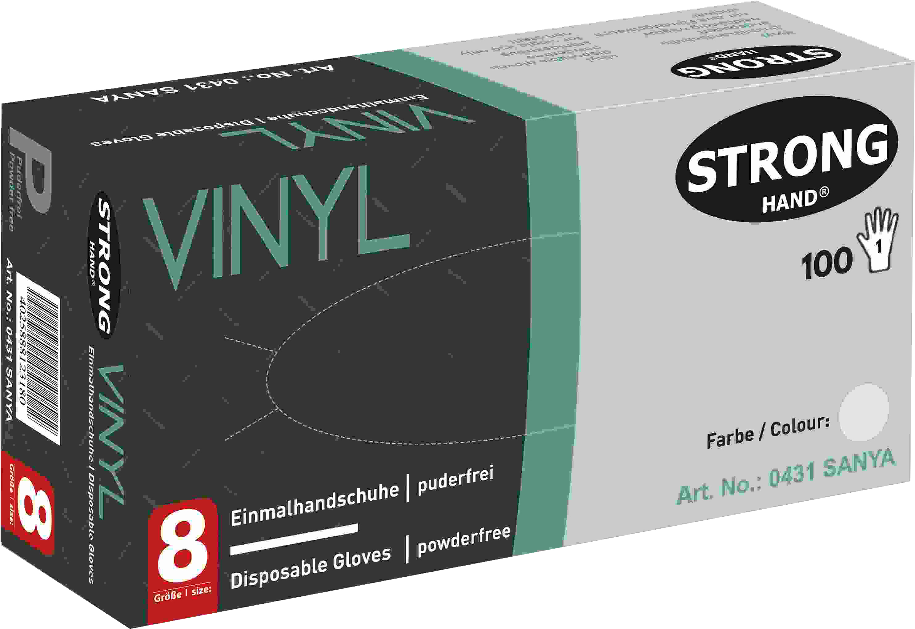 Stronghand 100 Vinyl Einweghandschuhe Sanya, zertifiziert nach EN420, AQL 1,5