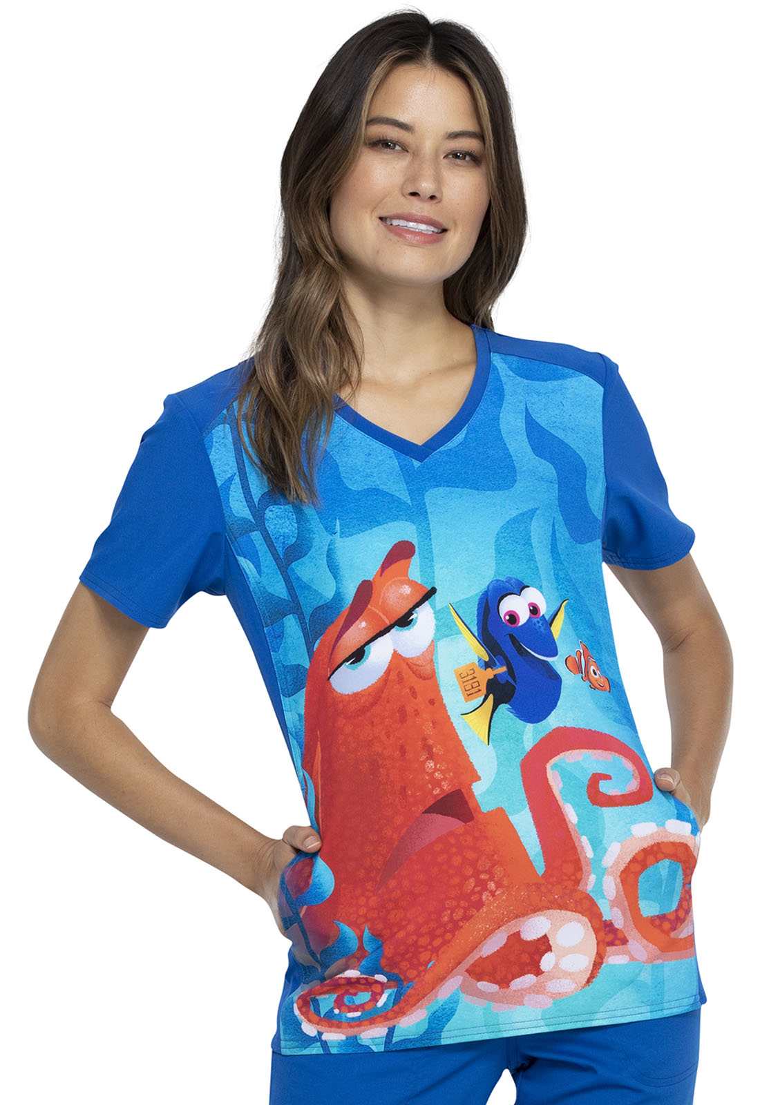  Cherokee Damen Kasack, Schlupfhemd mit Motiv "Hanktastisch - Findet Dory", Blau, V-Neck