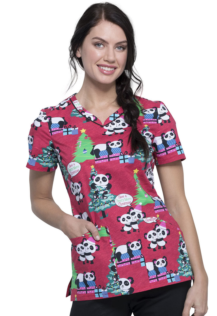 Cherokee Damen Kasack, Schlupfhemd mit Motiv "Marry Pandas" Rot V-Neck 